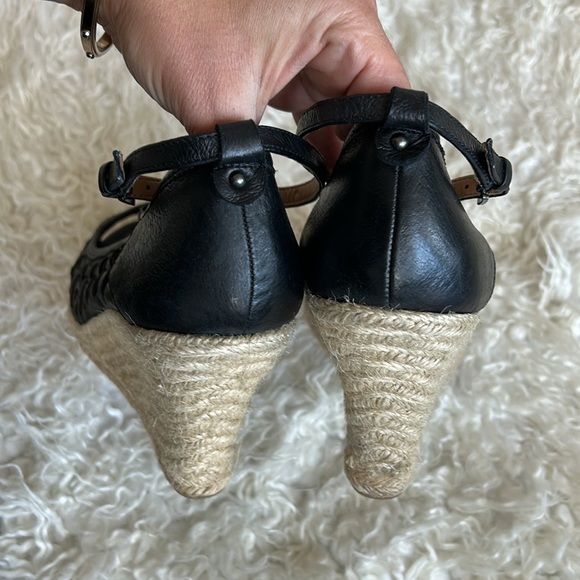 Nine West Faux Leather Woven Espadrille wedge platform Heel Shoes Sz 10 Black - Picture 6 of 8